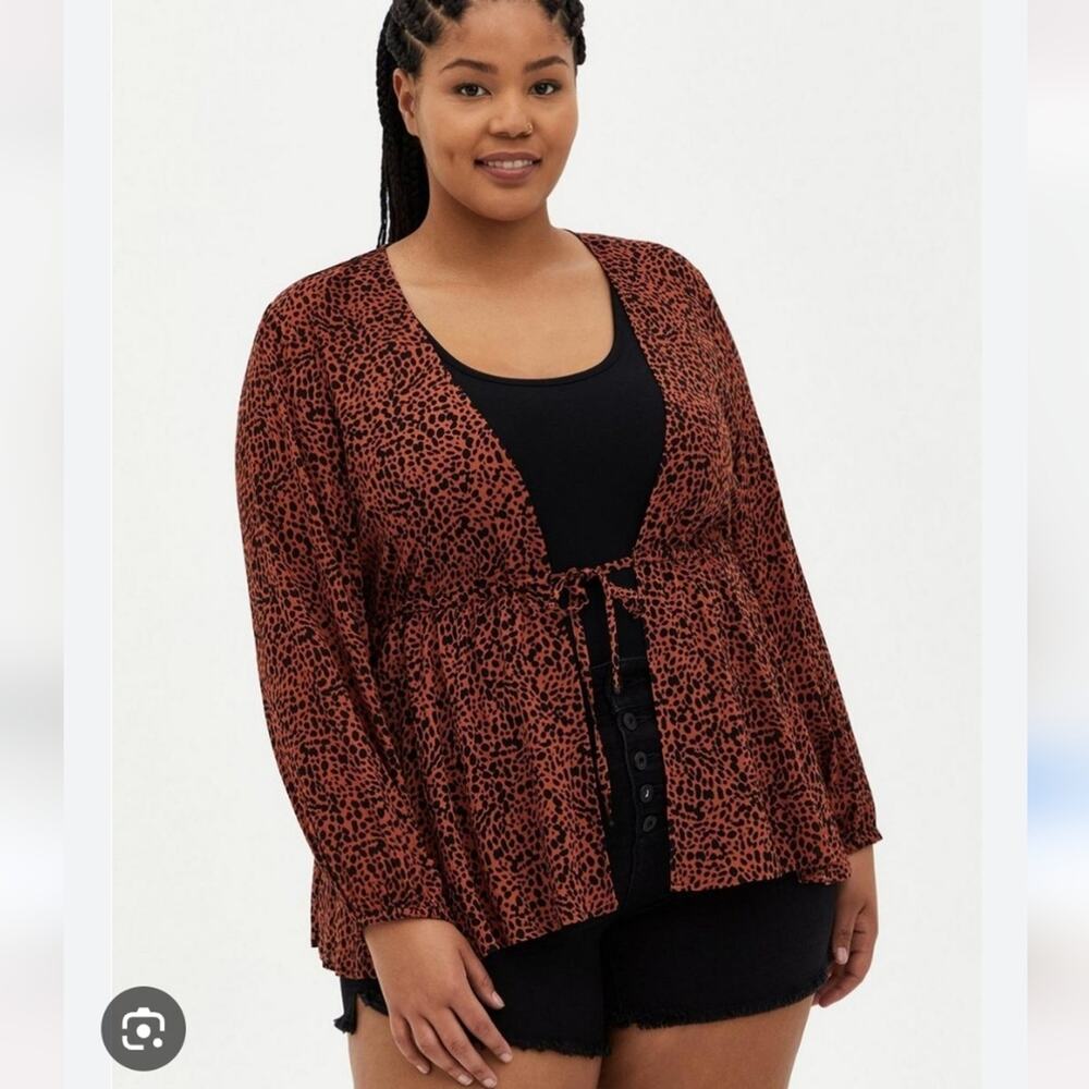 Torrid Animal/Cheetah Print Tie-Front Midi Kimono Size 3/3x